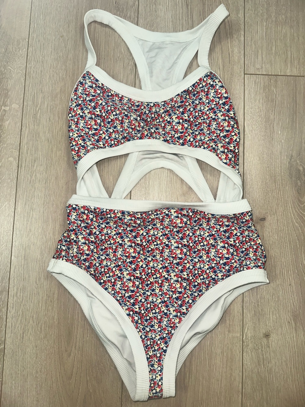 aerie Multicolor Floral Trim White High-Waist Bikini